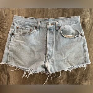 Levi Light Blue Frayed Hem Jean Shorts